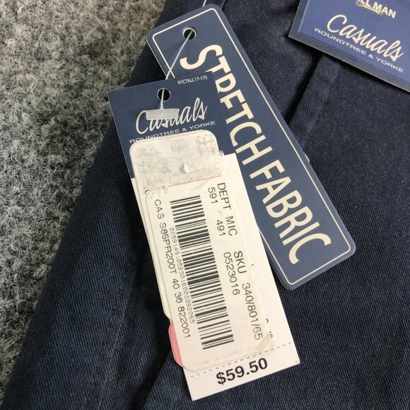 Roundtree Yorke Chino Pants Mens 40x36 Navy Blue Straight Fit Stretch Tallman - Picture 4 of 14
